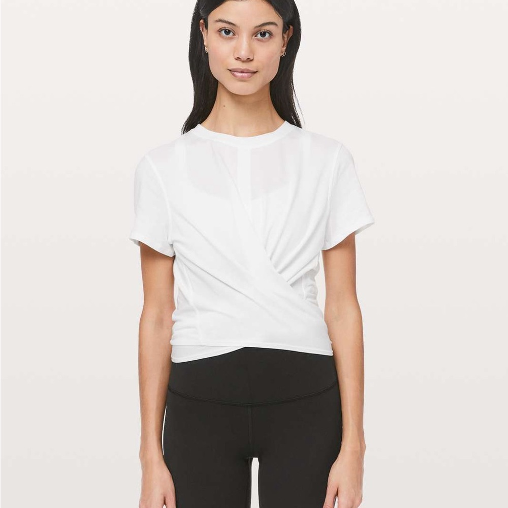 Lululemon Time to Restore White Short Sleeve Wrap Top Size 8